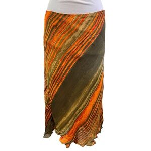 Jaloux Zalu Multicolor Diagonal Striped Long Rayon Skirt Womens Large Lined